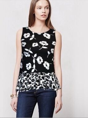 Anthropologie Black & White Floral Peplum Camisole